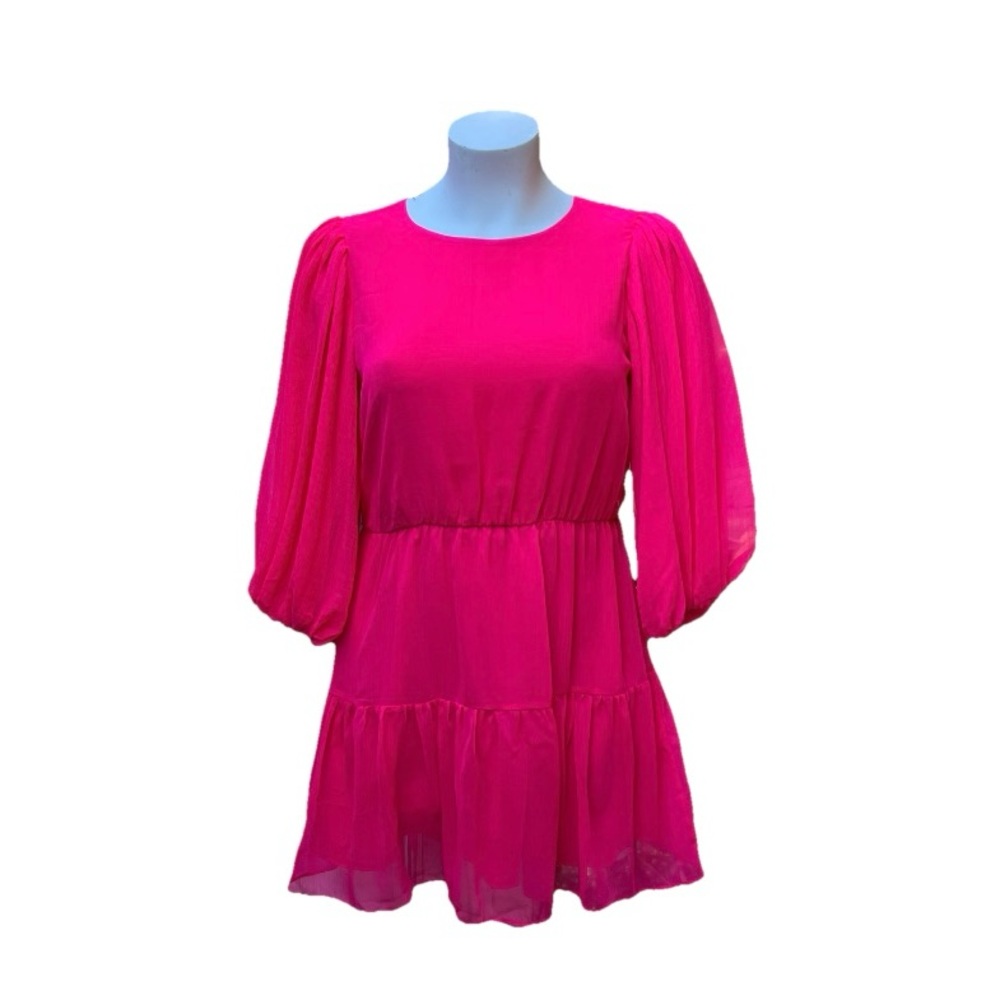 Sam and Jess Vibrant Pink Dress with Puff Sleeves